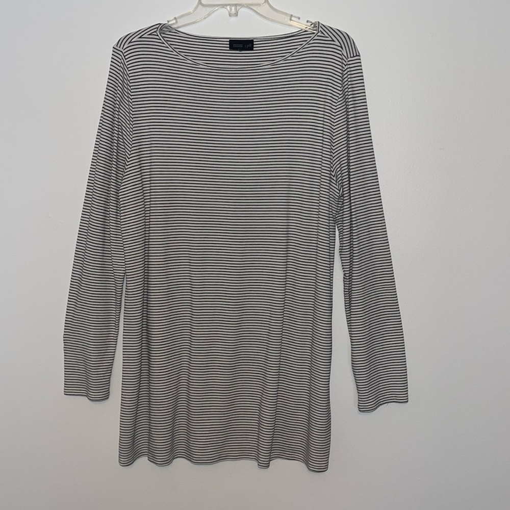 J Jill Tunic Top Black & White Striped Long Sleeve Shirt Size XL